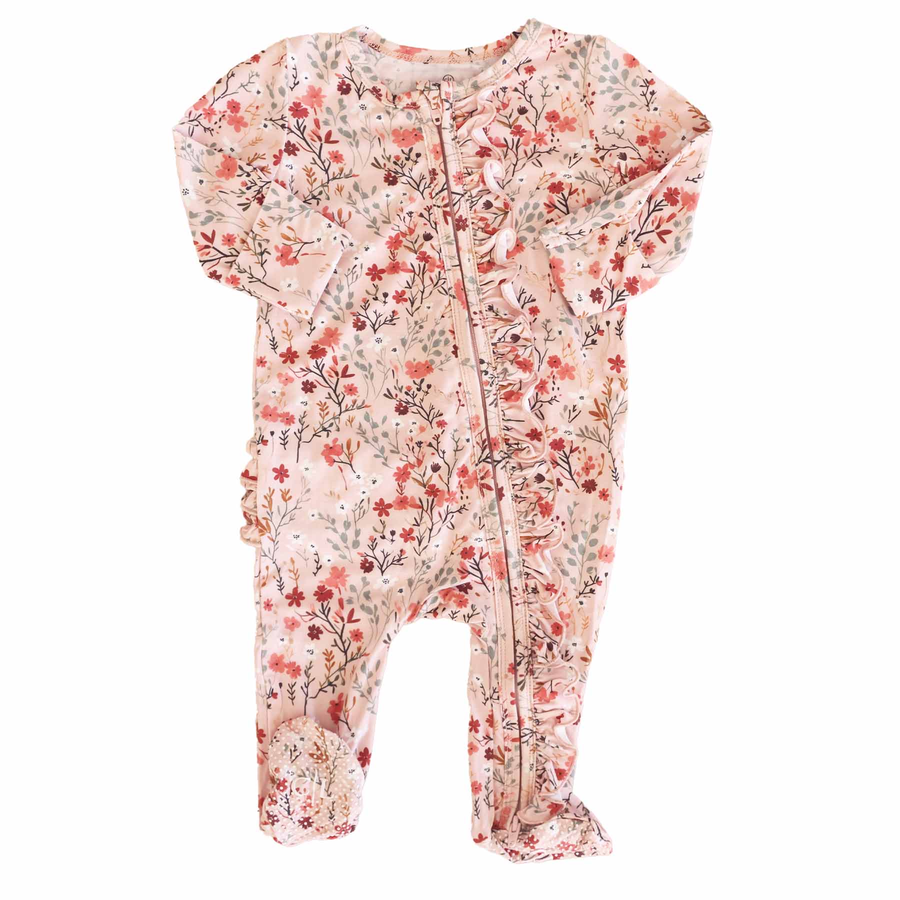 Autumn Blooms Ruffle Zipper Footie - Image 6