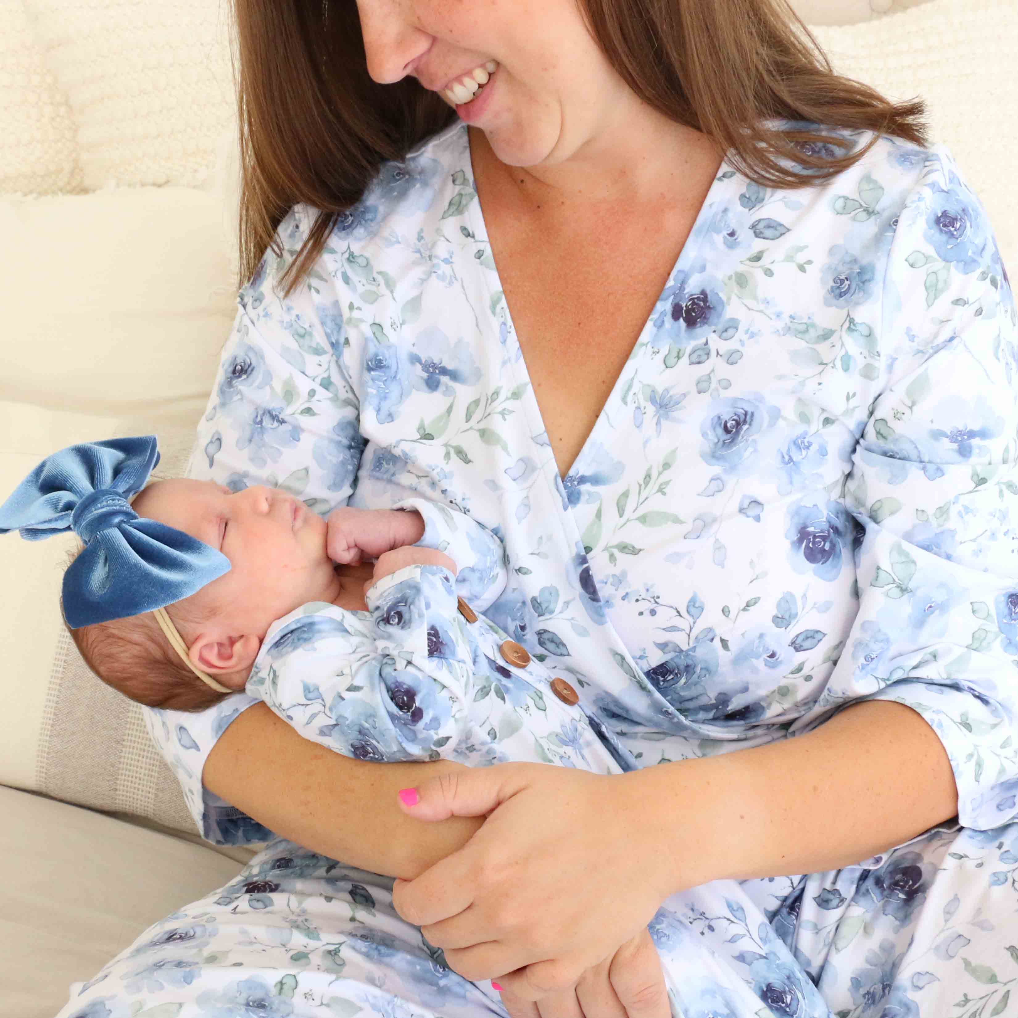 Bailey's Blue Floral Knit Maternity Robe - Image 3