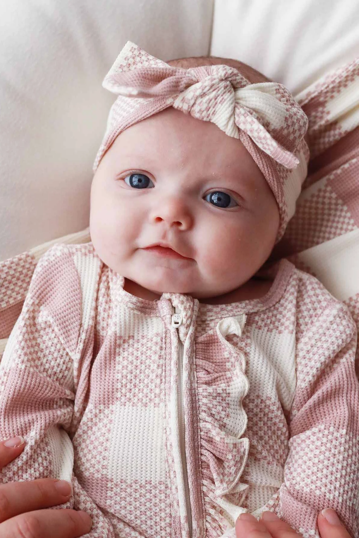 Big Check Bamboo Waffle Zipper Ruffle Footie | Rosy - Image 14