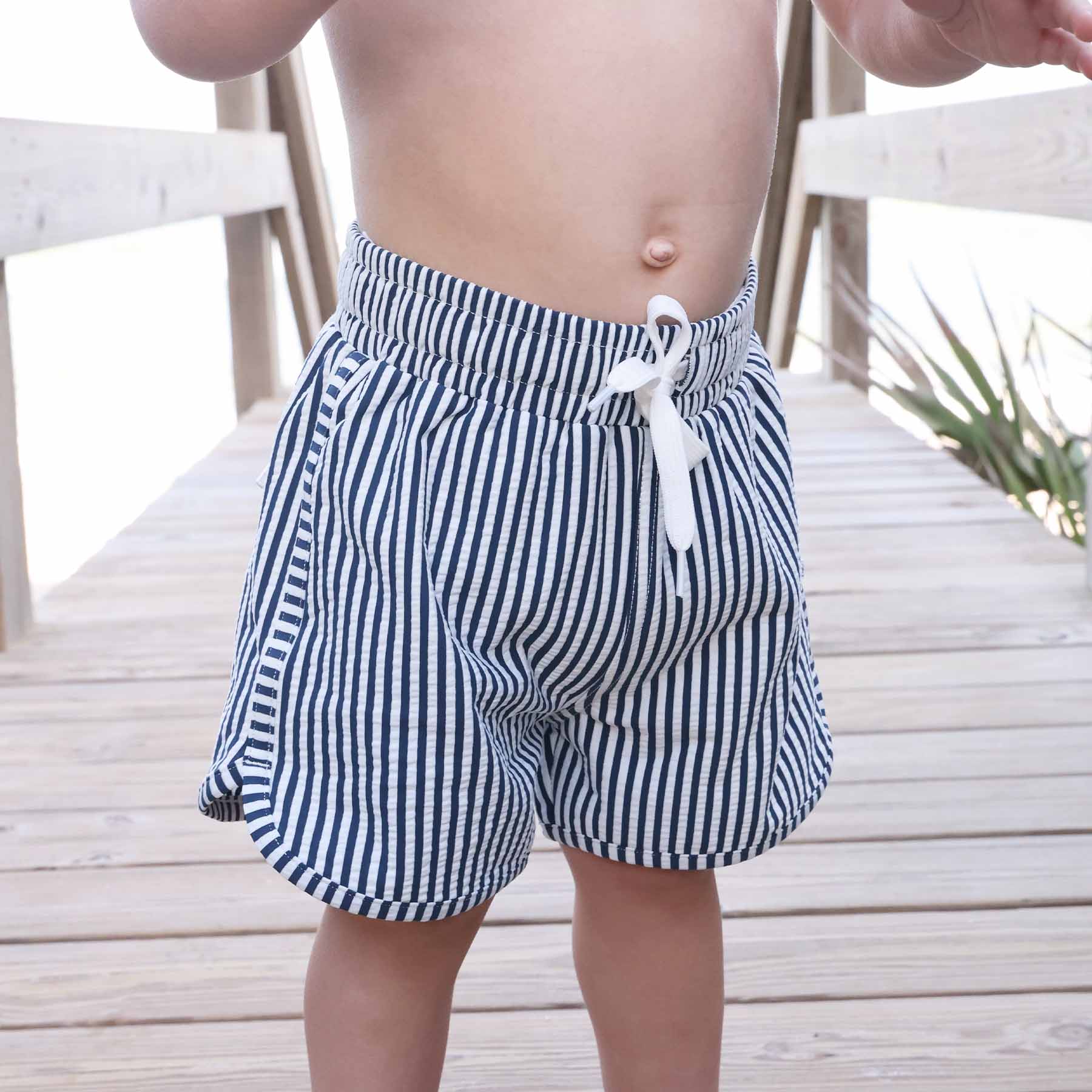 Boy's Swim Trunks | Seersucker Navy - Image 12