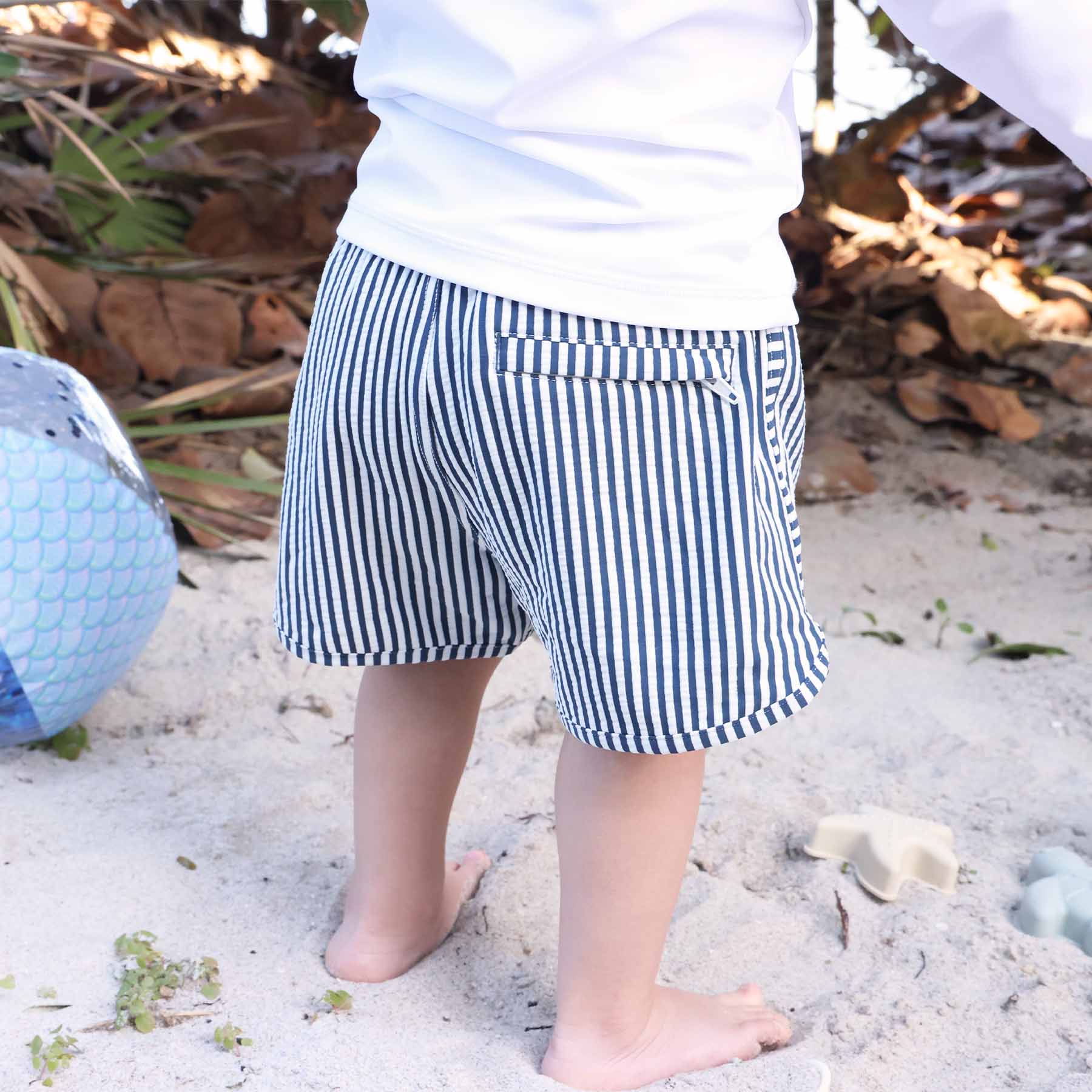 Boy's Swim Trunks | Seersucker Navy - Image 3