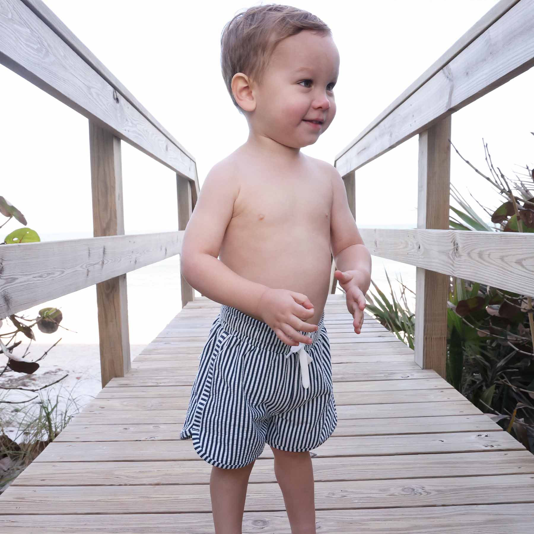 Boy's Swim Trunks | Seersucker Navy - Image 5