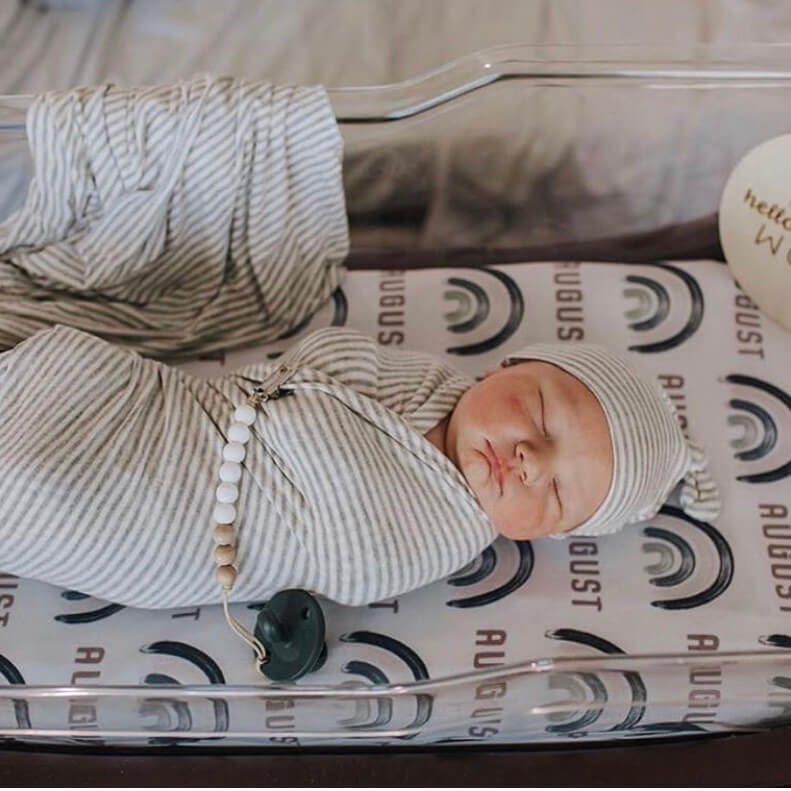 Brooks' Blue Rainbows Personalized Swaddle Blanket - Image 3