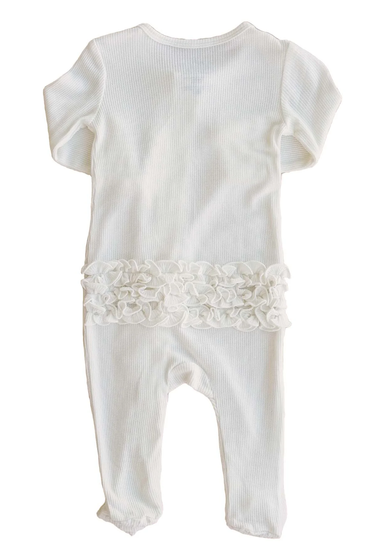 Cloud White Bamboo Waffle Ruffle Zipper Footie - Image 4