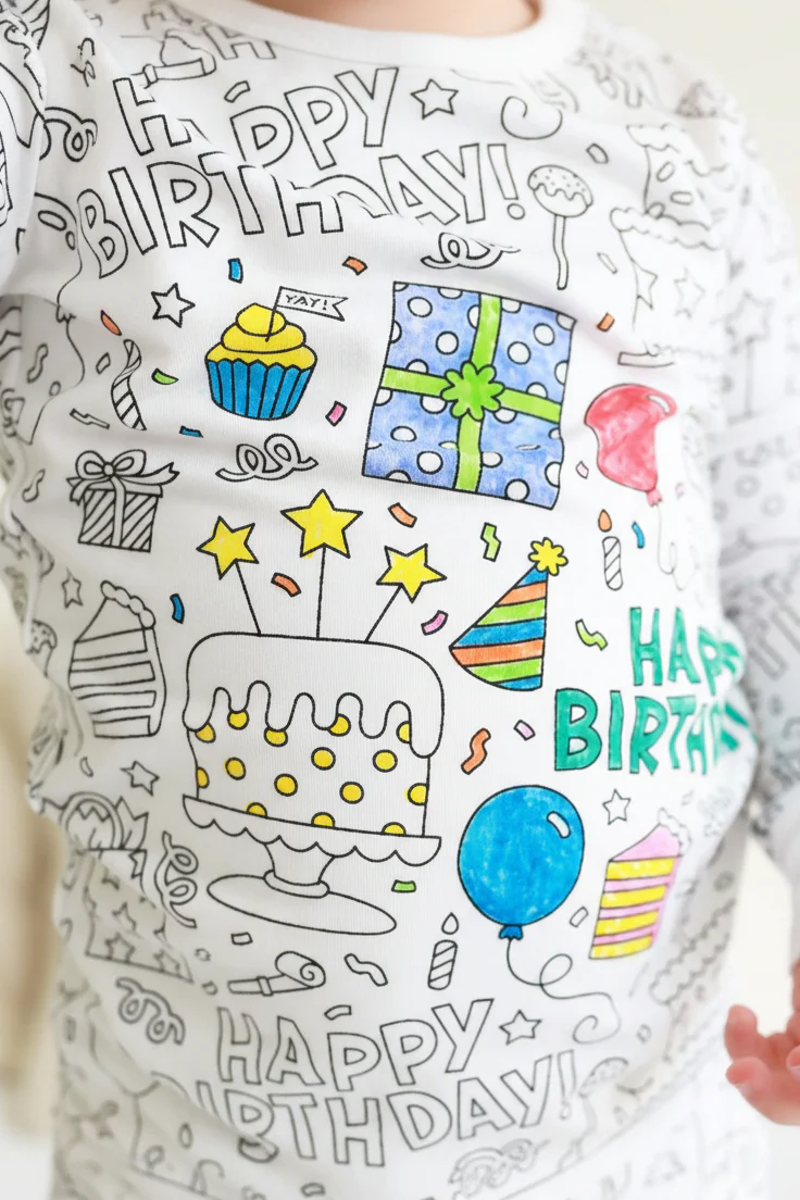 Colorable Two Piece Pajama Set | Birthday Celebration - Image 3