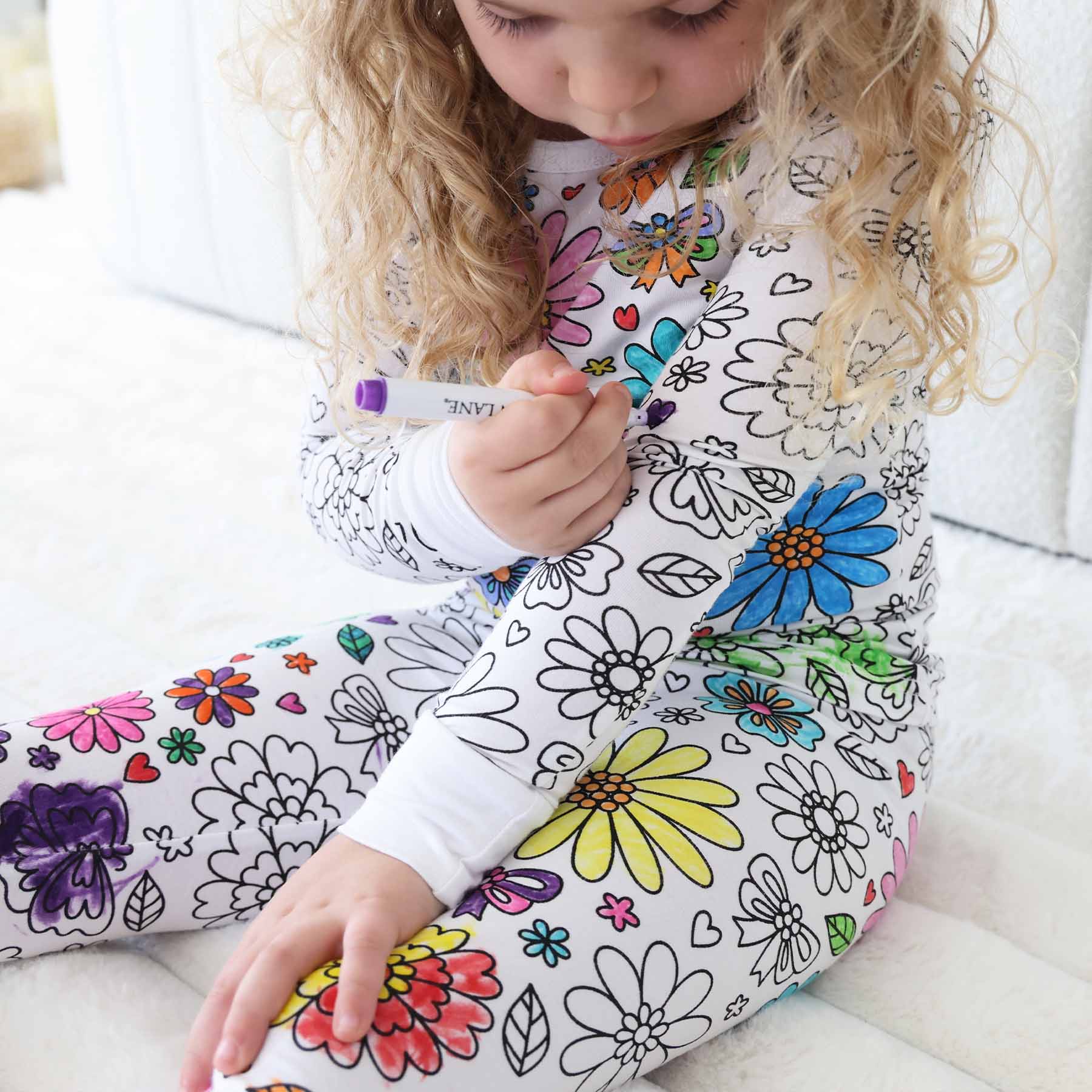 Colorable Two Piece Pajama Set | Floral Flutter - Image 5