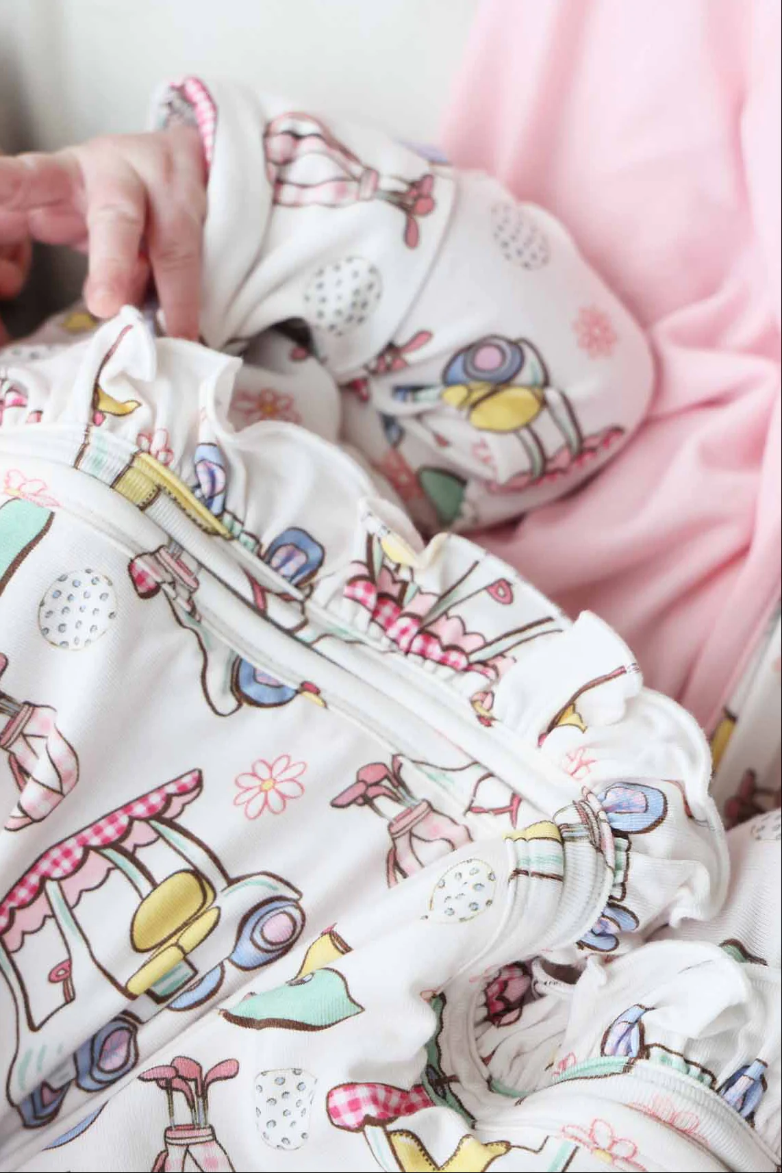 Country Club Cuties Ruffle Zipper Footie | Pink - Image 9