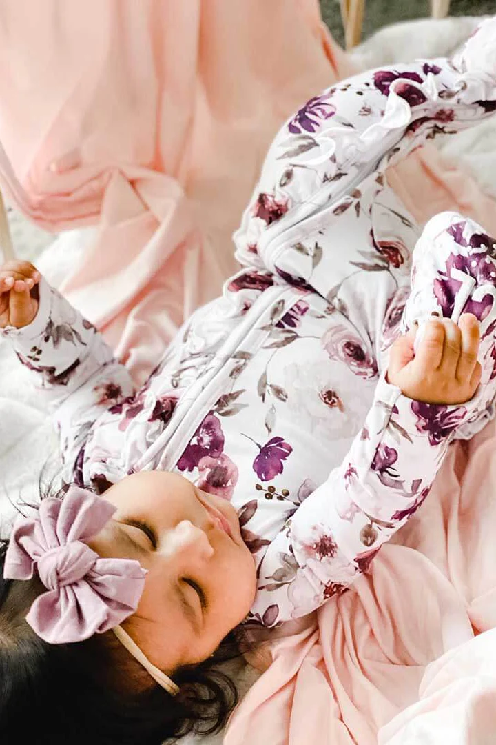 Demi's Dusty Purple Floral Ruffle Zipper Footie - Image 4
