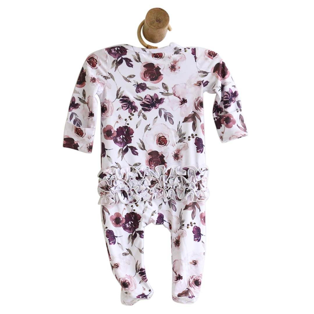 Demi's Dusty Purple Floral Ruffle Zipper Footie - Image 6