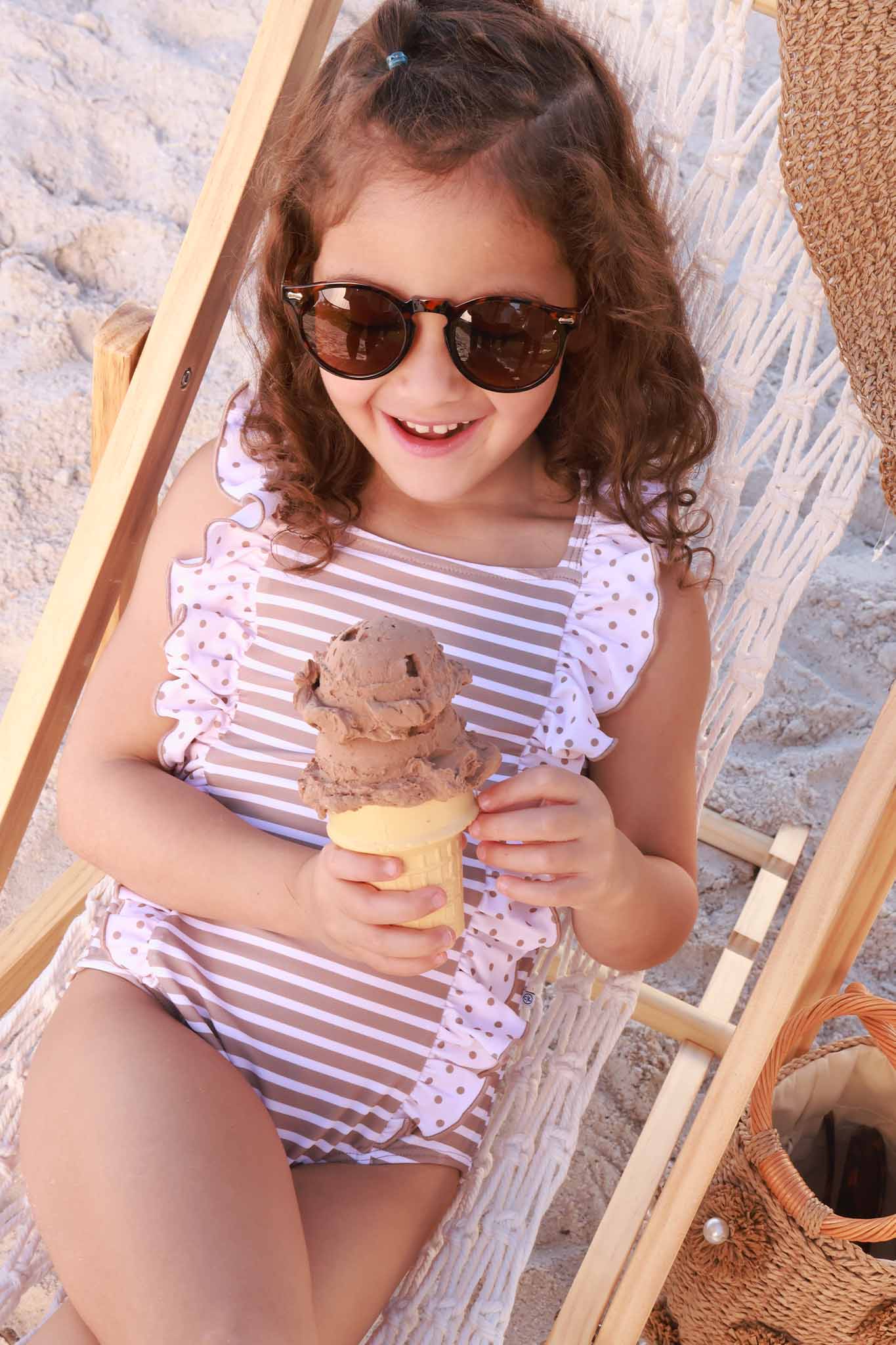 Double Ruffle Bow Back One Piece | Sandy Stripes - Image 4