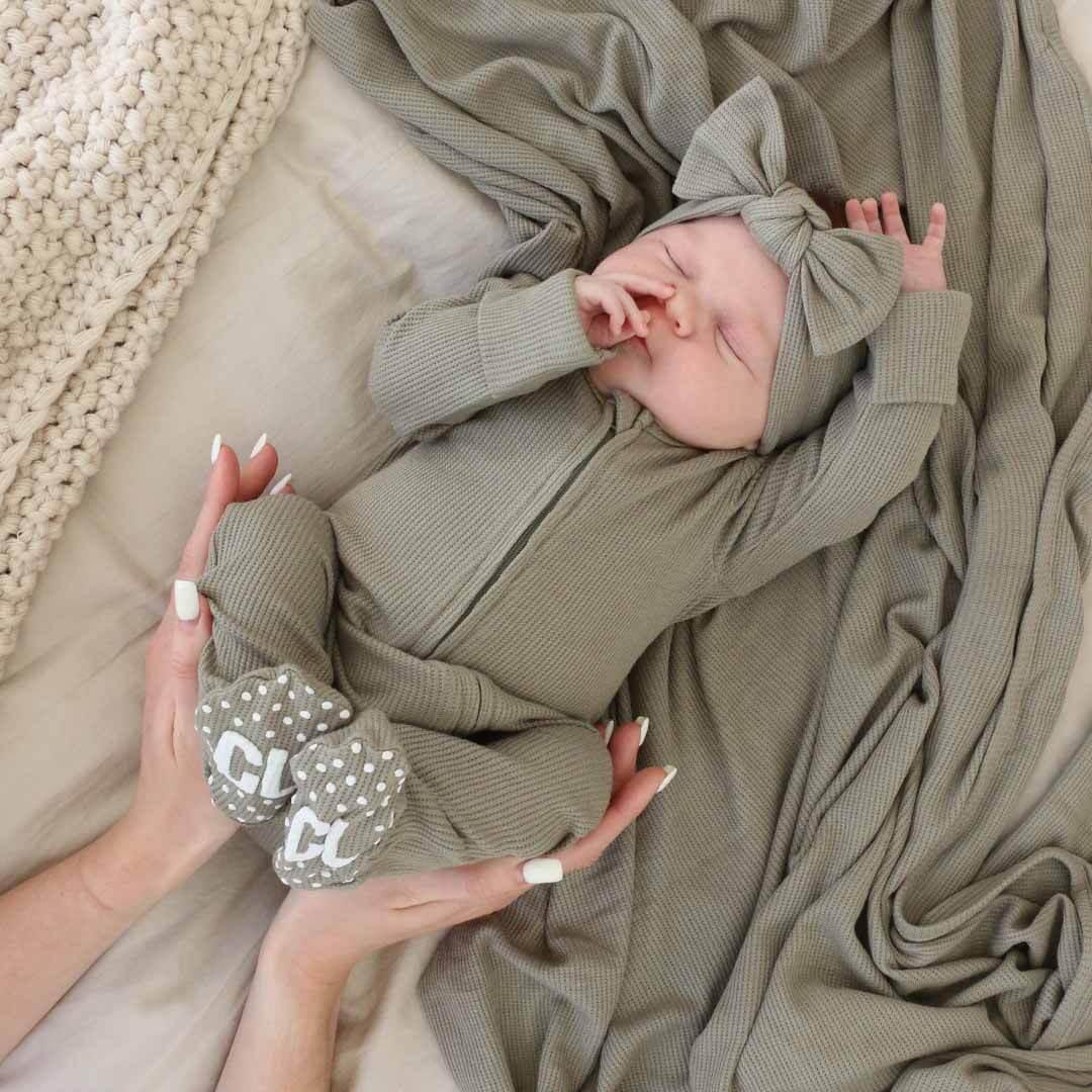 Eucalyptus Bamboo Waffle Zipper Footie - Image 4