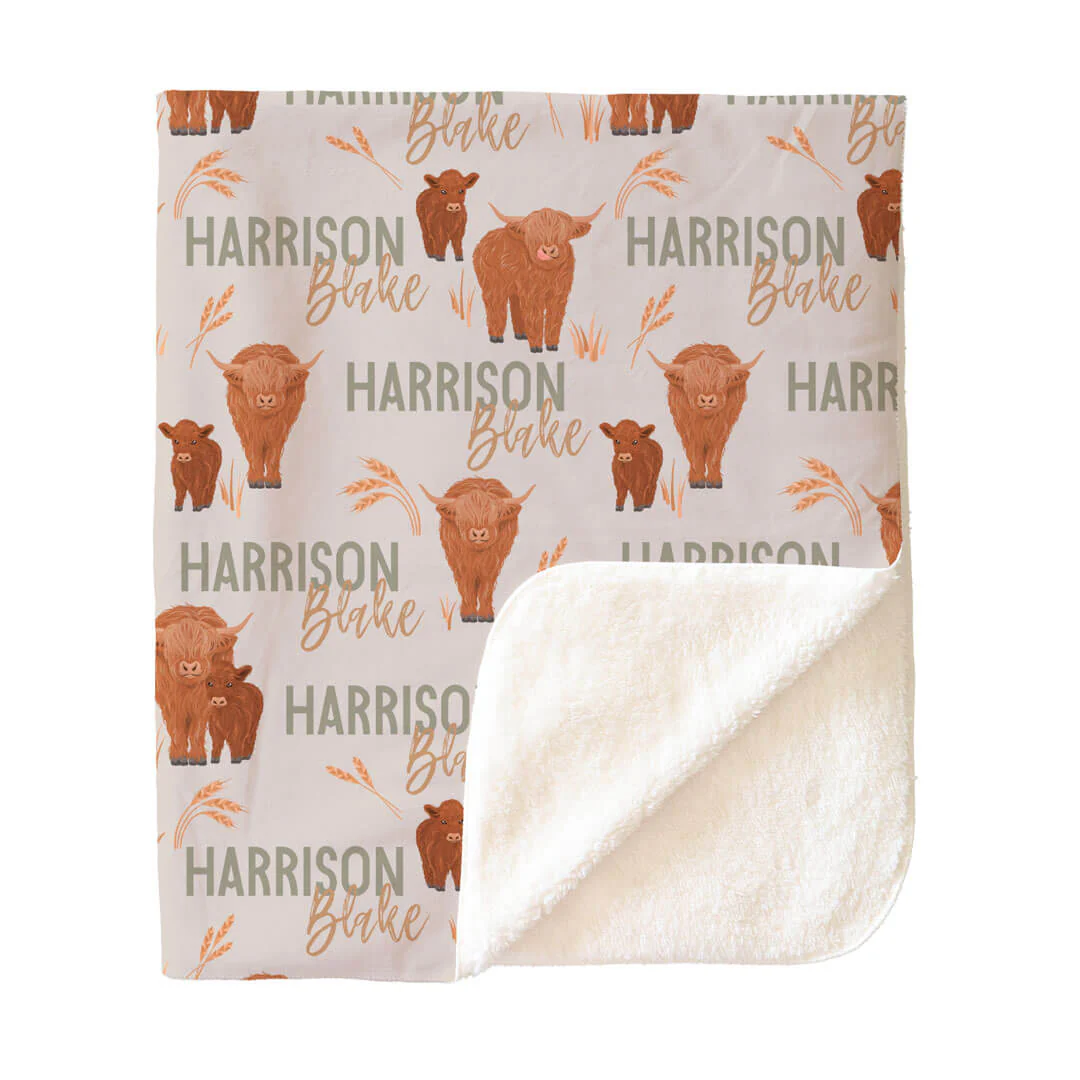 Happy Highland Cows Personalized Kids Blanket - Image 3