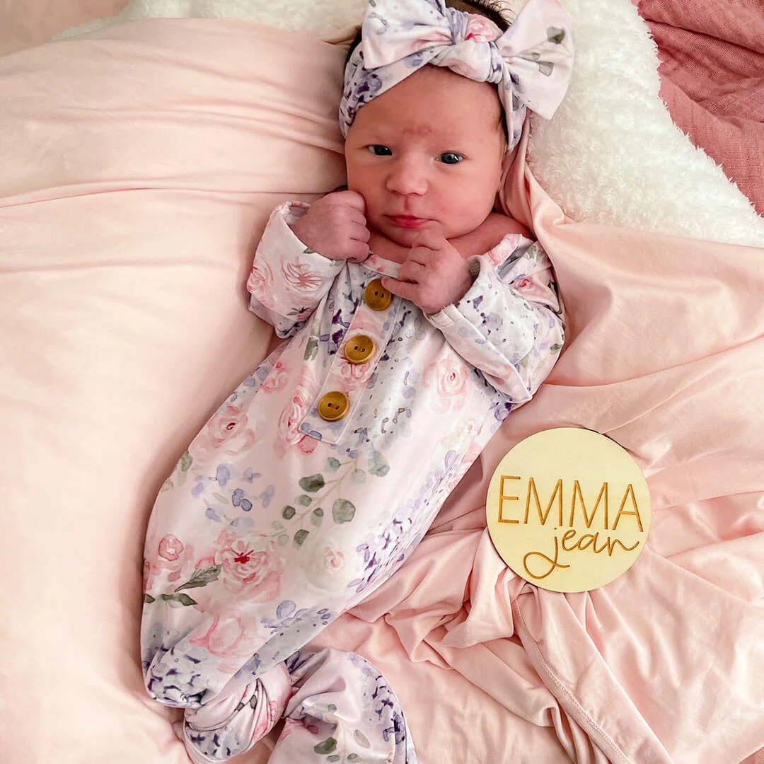 Henlee's Hydrangea Newborn Baby Knot Gown & Hat Set - Image 5