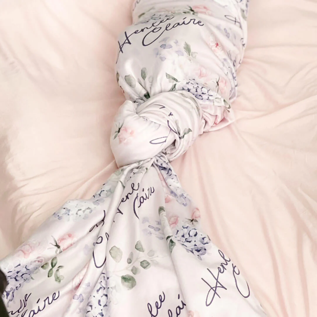 Henlee's Hydrangea Personalized Baby Name Swaddle - Image 3