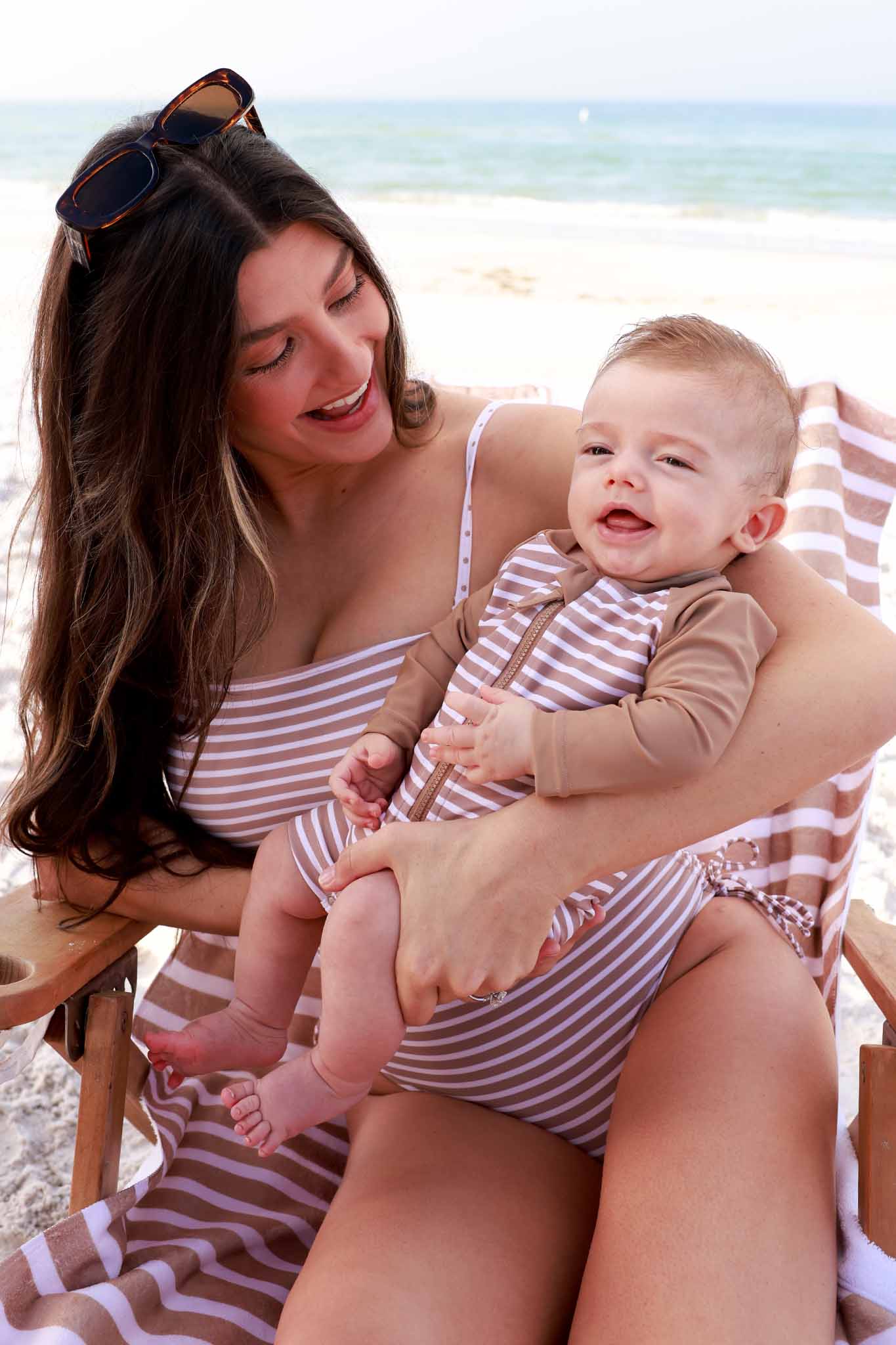 Long Sleeve Rash Guard Swim Romper Shortie | Sandy Stripes - Image 10