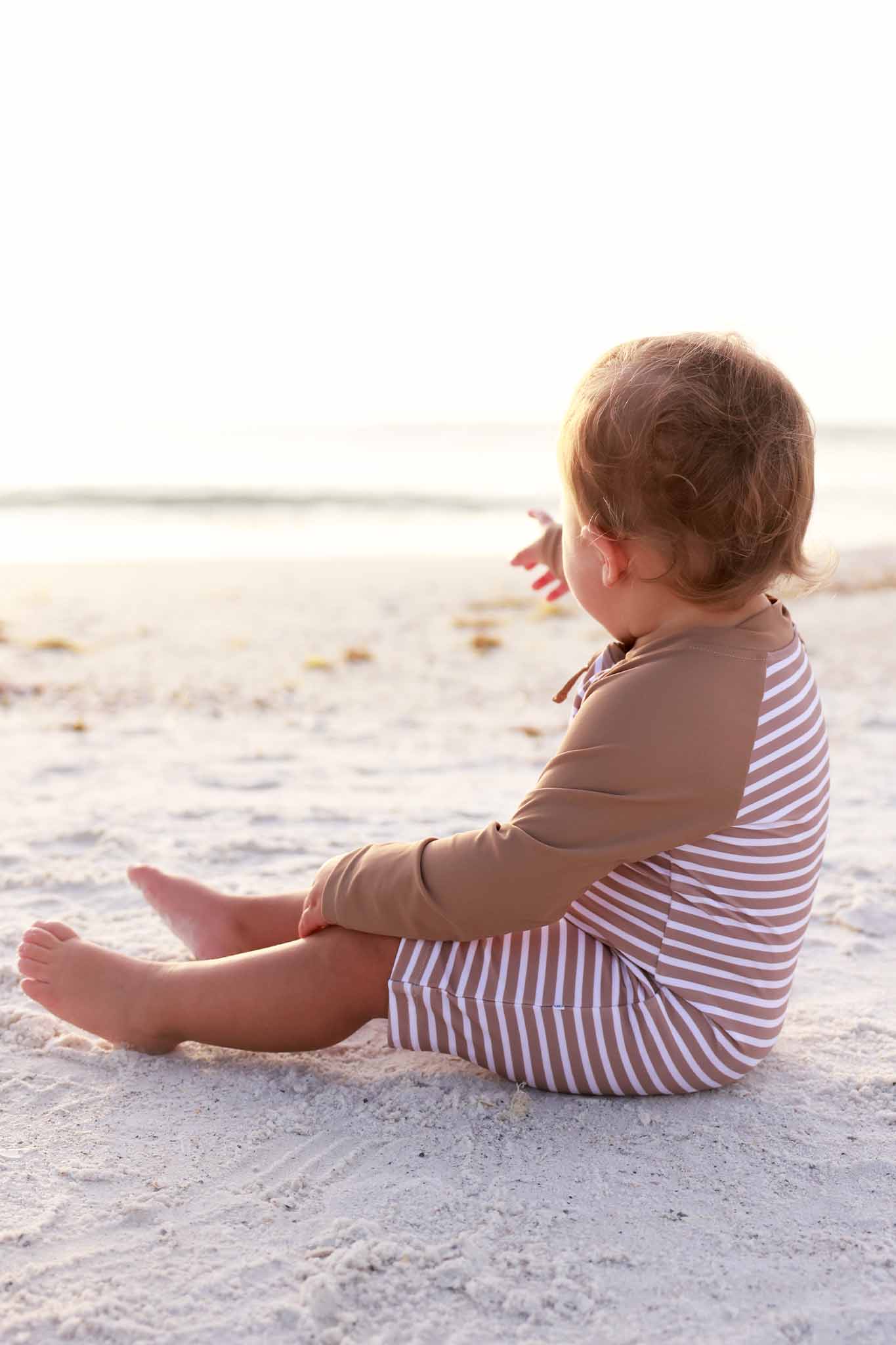Long Sleeve Rash Guard Swim Romper Shortie | Sandy Stripes - Image 11