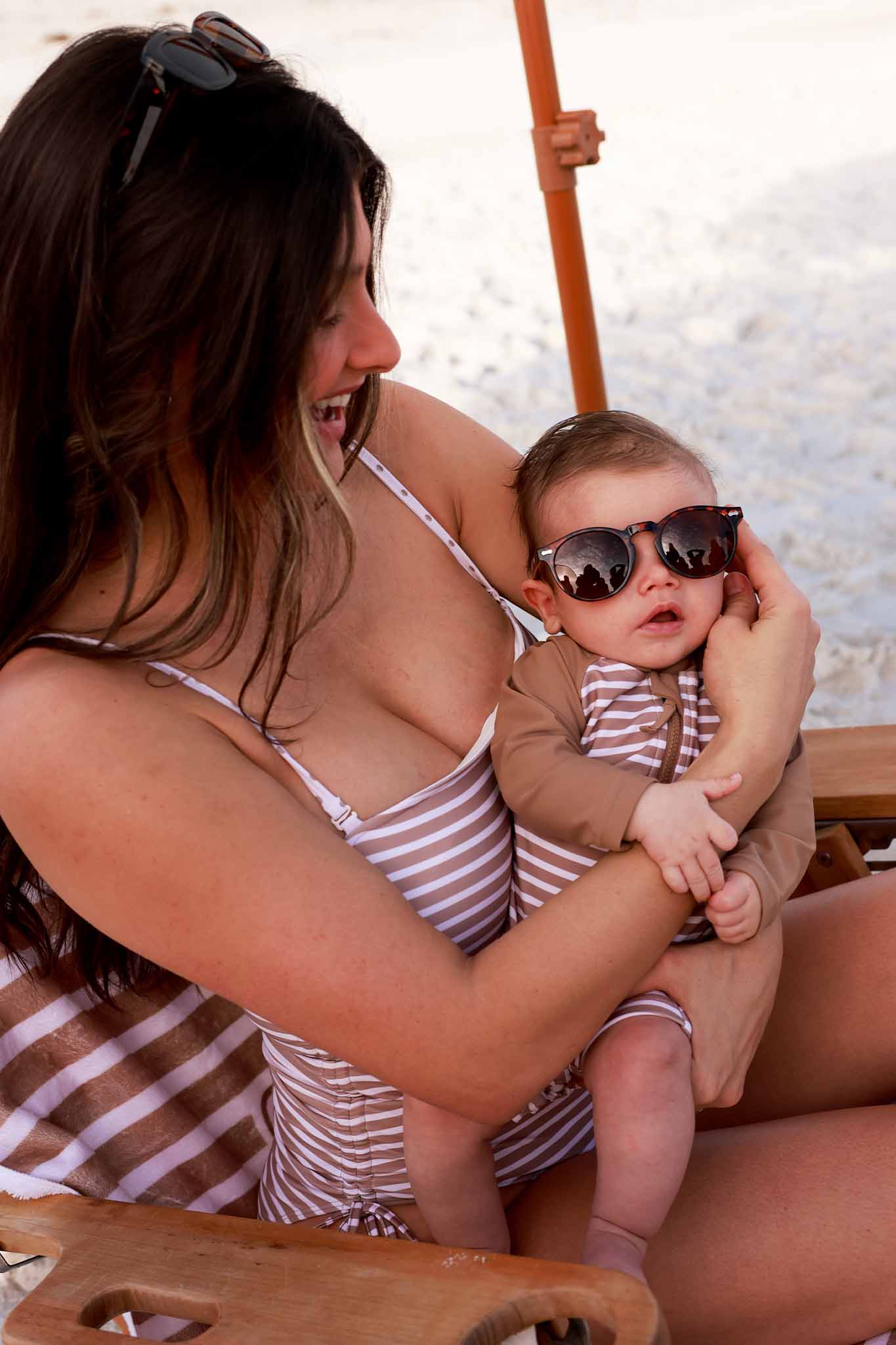 Long Sleeve Rash Guard Swim Romper Shortie | Sandy Stripes - Image 13