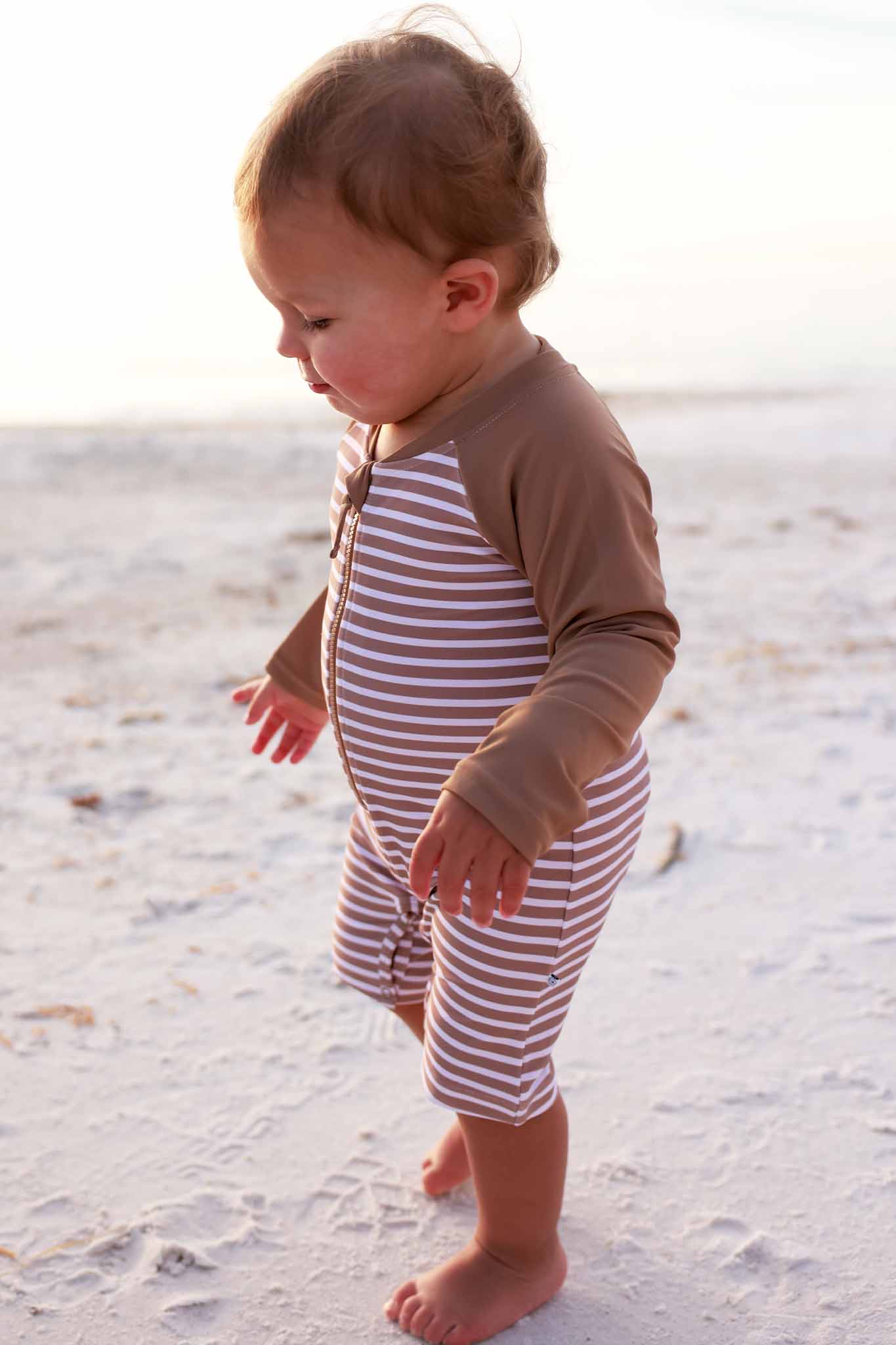 Long Sleeve Rash Guard Swim Romper Shortie | Sandy Stripes - Image 14