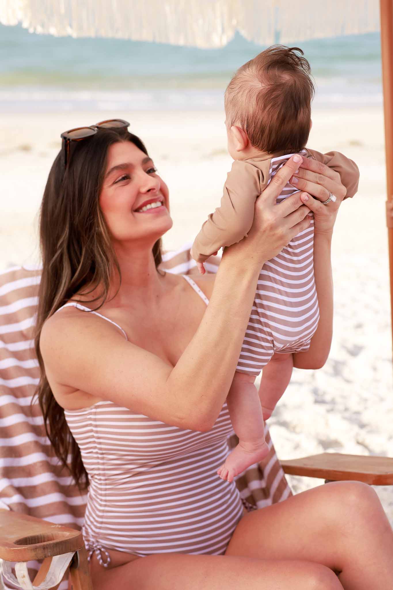 Long Sleeve Rash Guard Swim Romper Shortie | Sandy Stripes - Image 16