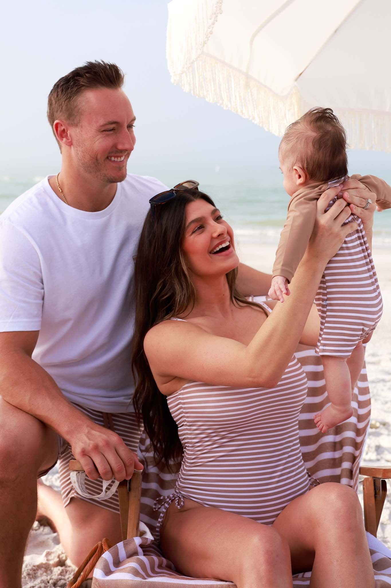 Long Sleeve Rash Guard Swim Romper Shortie | Sandy Stripes - Image 18