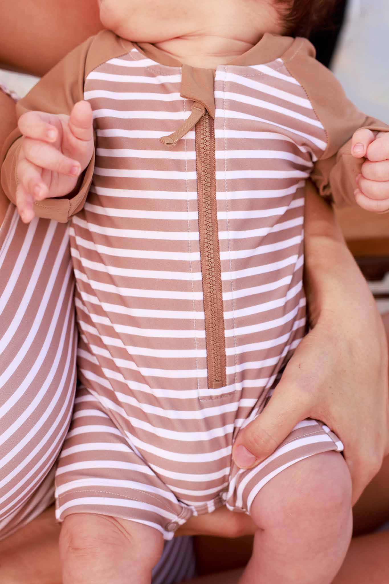 Long Sleeve Rash Guard Swim Romper Shortie | Sandy Stripes - Image 3