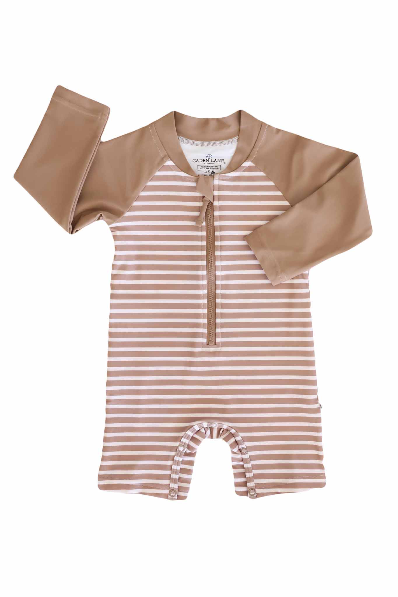 Long Sleeve Rash Guard Swim Romper Shortie | Sandy Stripes - Image 7