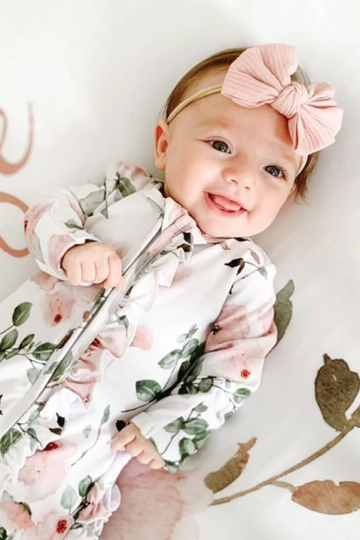 Millie's Dusty Rose Floral Ruffle Zipper Footie - Image 4