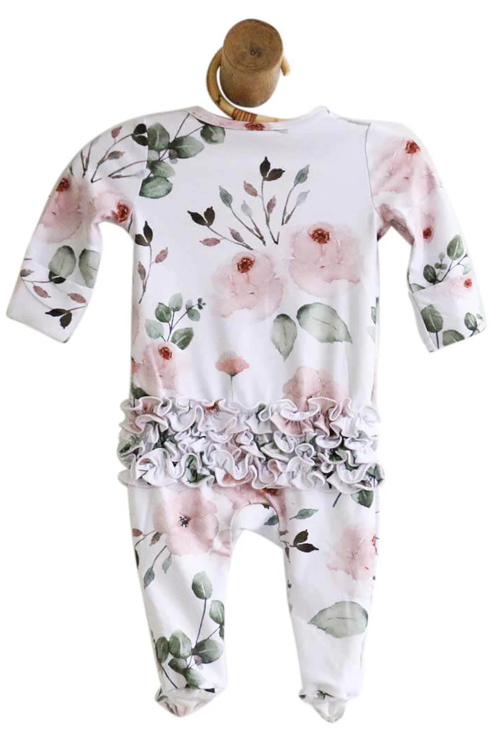 Millie's Dusty Rose Floral Ruffle Zipper Footie - Image 5