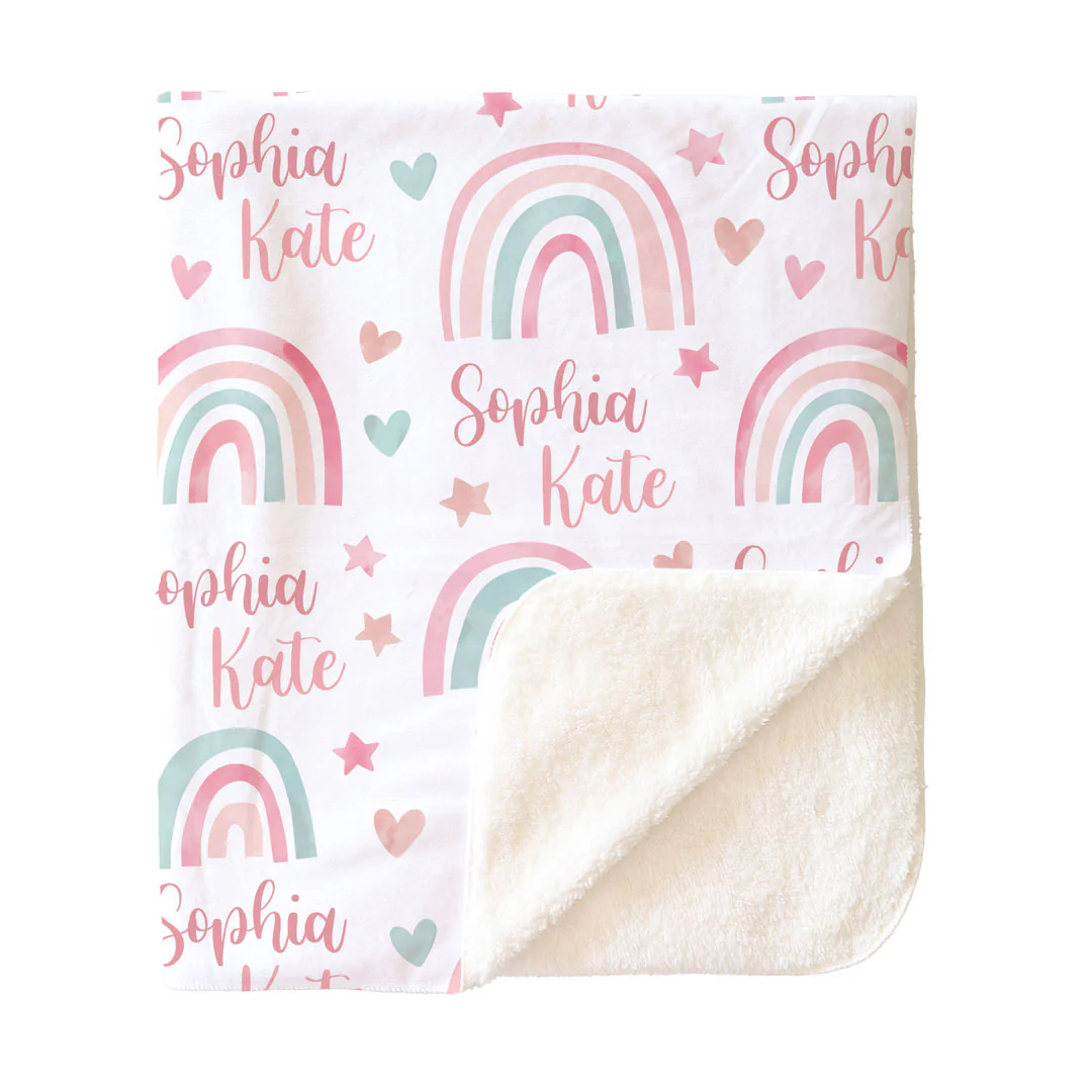 Pastel Rainbow Personalized Kids Blanket - Image 3