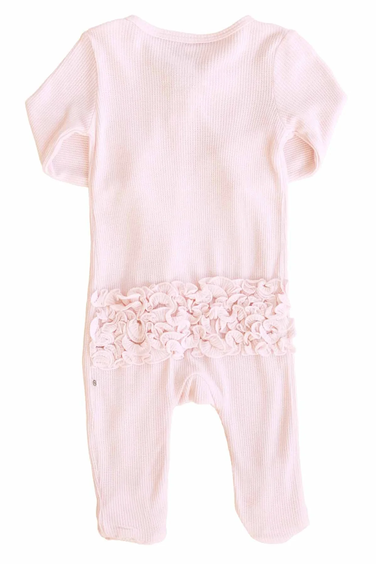 Pearl Pink Bamboo Waffle Ruffle Zipper Footie - Image 4