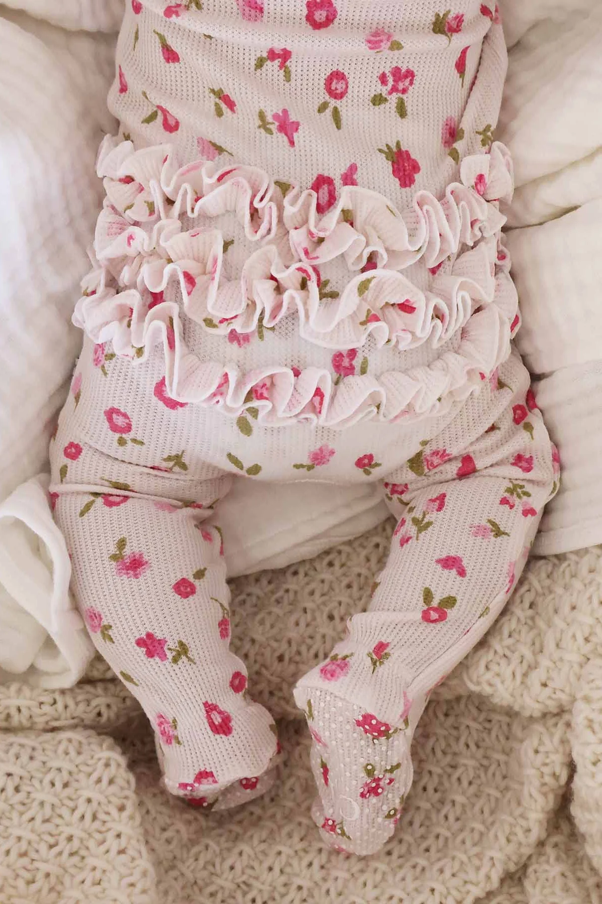 Penny's Posies Bamboo Waffle Ruffle Zipper Footie - Image 10