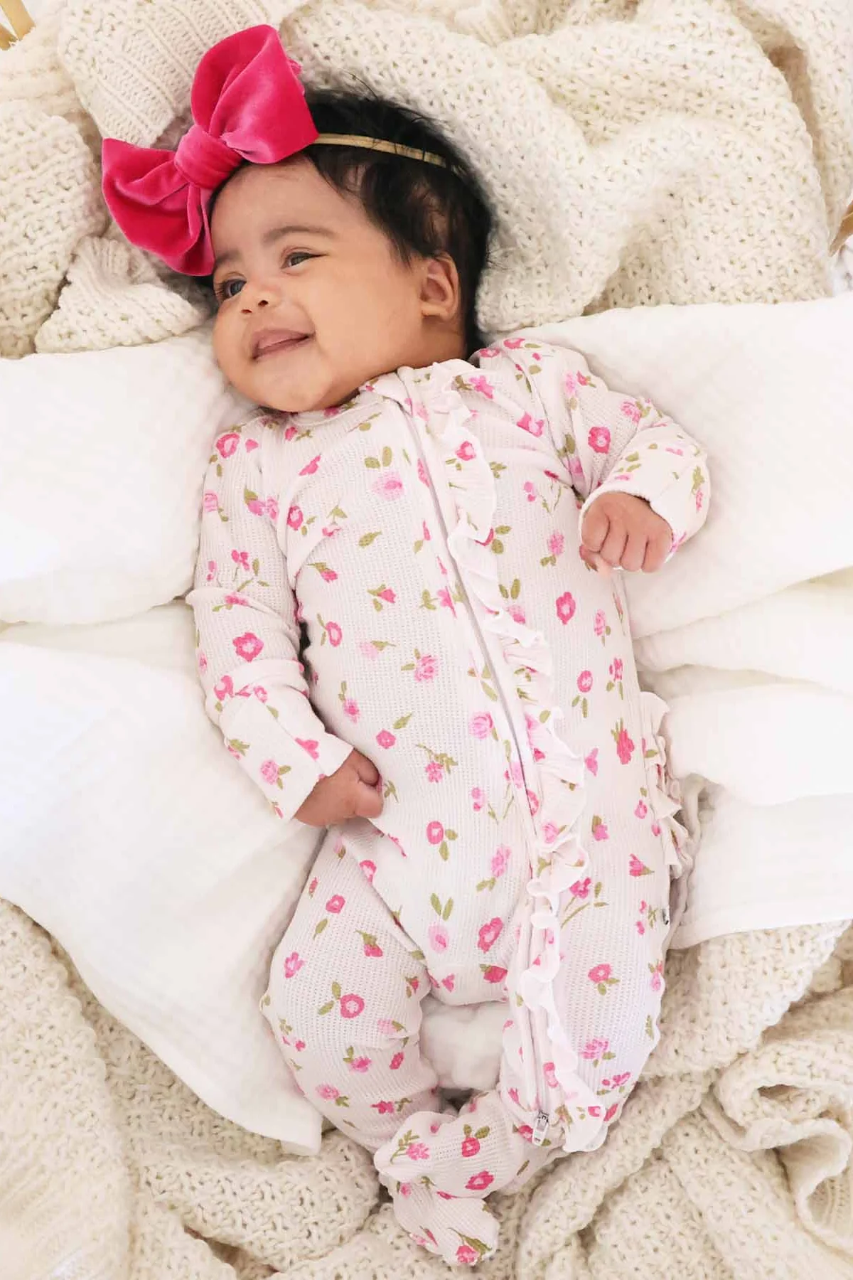 Penny's Posies Bamboo Waffle Ruffle Zipper Footie - Image 4