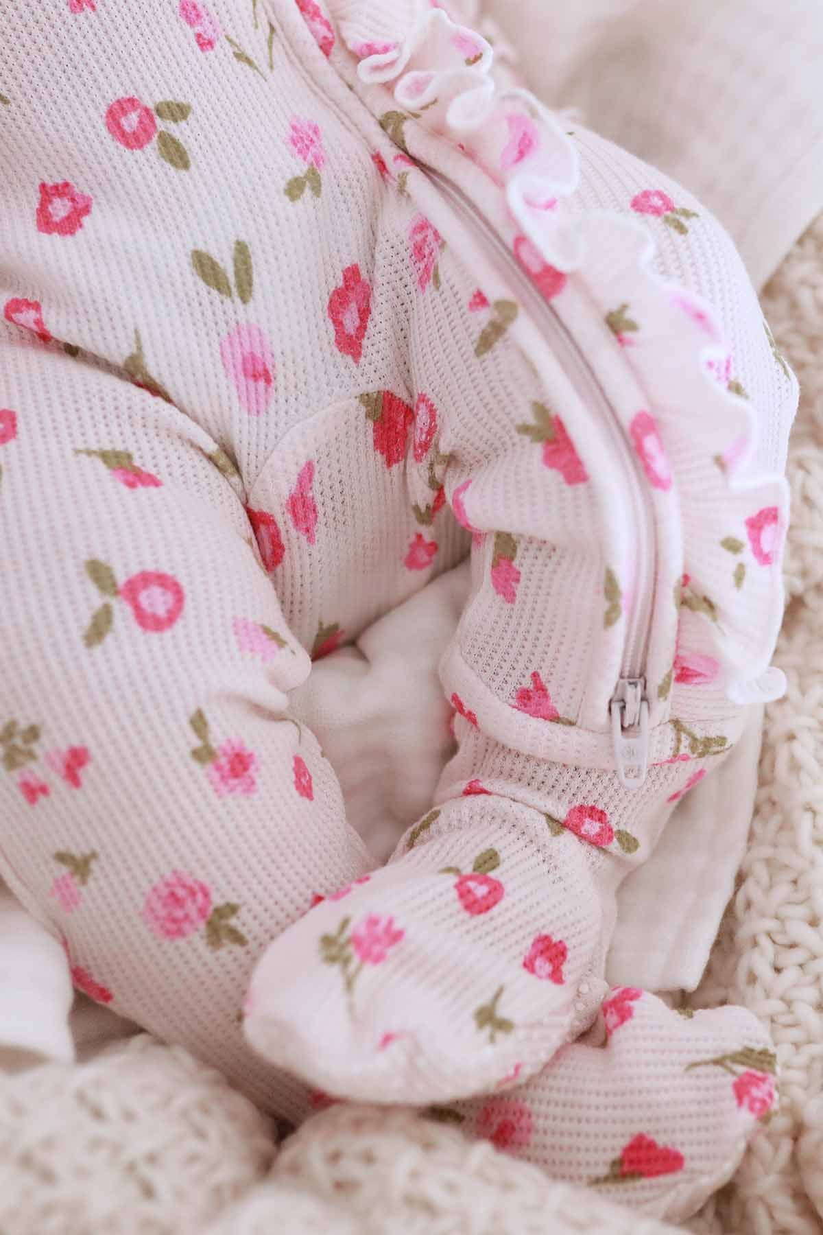 Penny's Posies Bamboo Waffle Ruffle Zipper Footie - Image 9