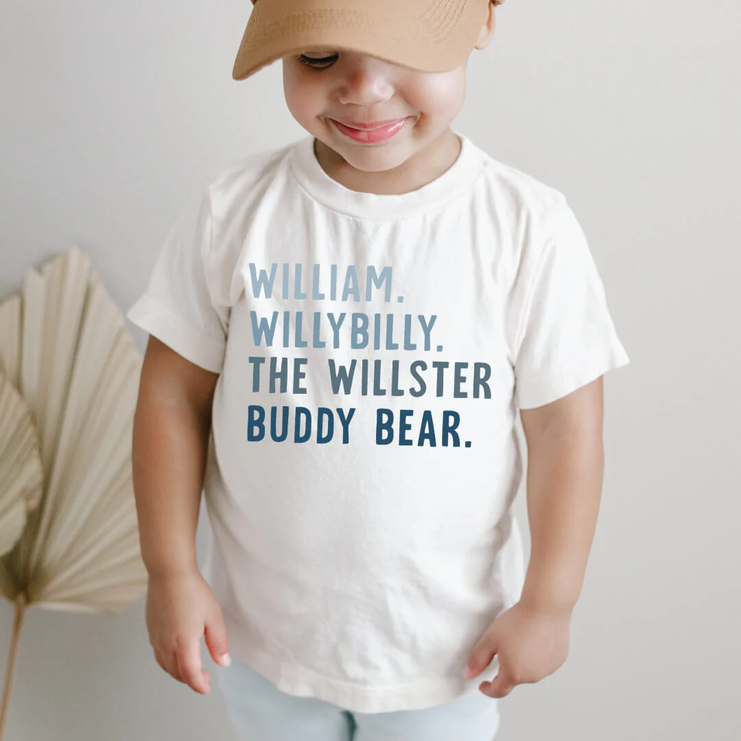 Personalized Blue Nickname Color Block Kids Graphic Tee | White - Image 3