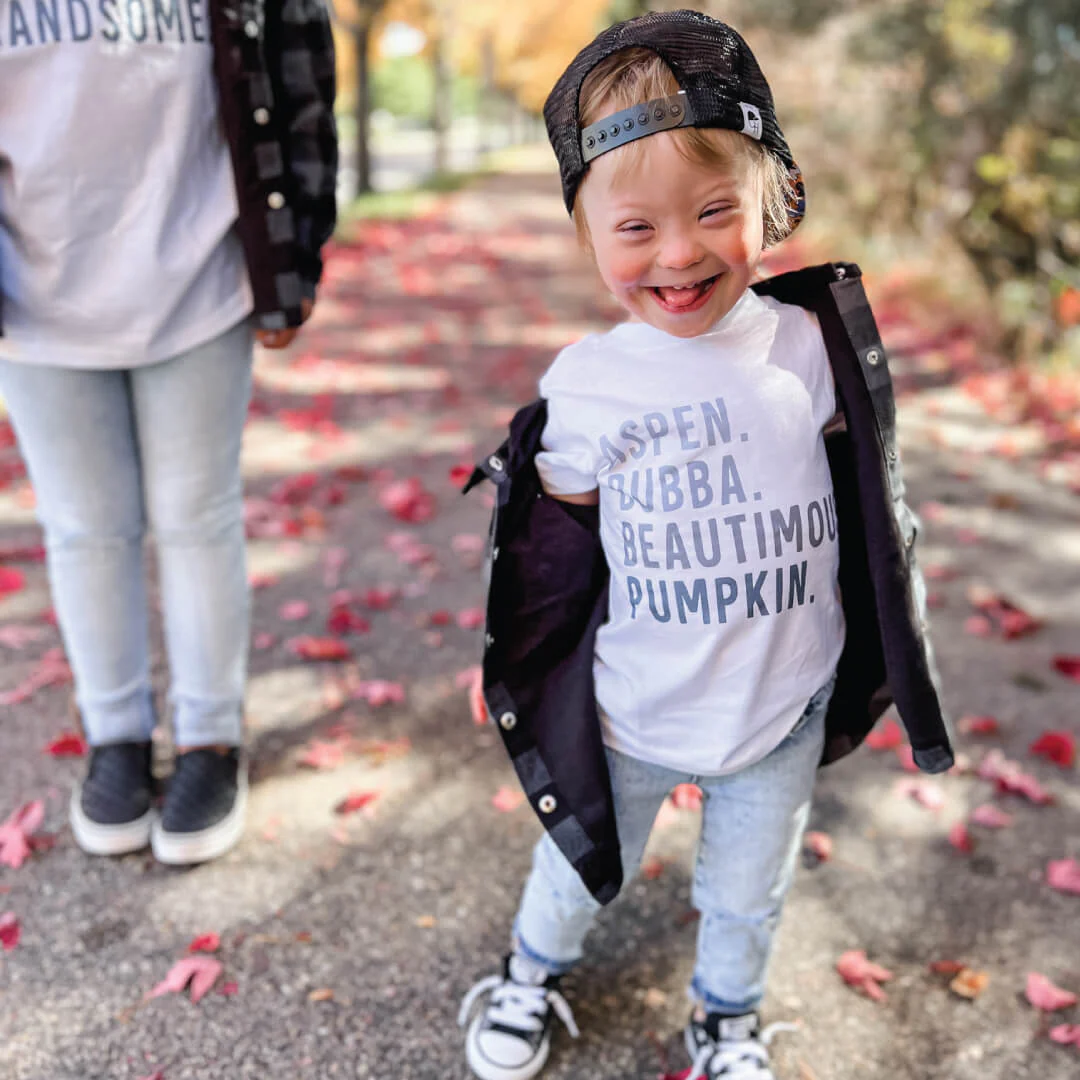 Personalized Blue Nickname Color Block Kids Graphic Tee | White - Image 4