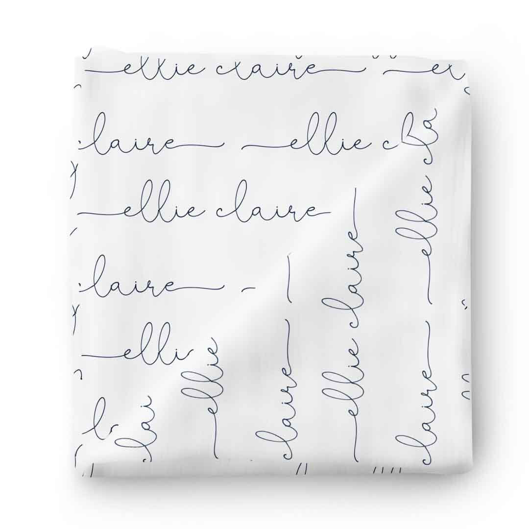 Personalized Dark Navy on White Baby Name Swaddle Blanket - Image 3