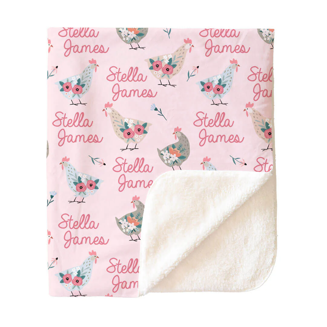 Pink Chicken Personalized Kids Blanket - Image 3