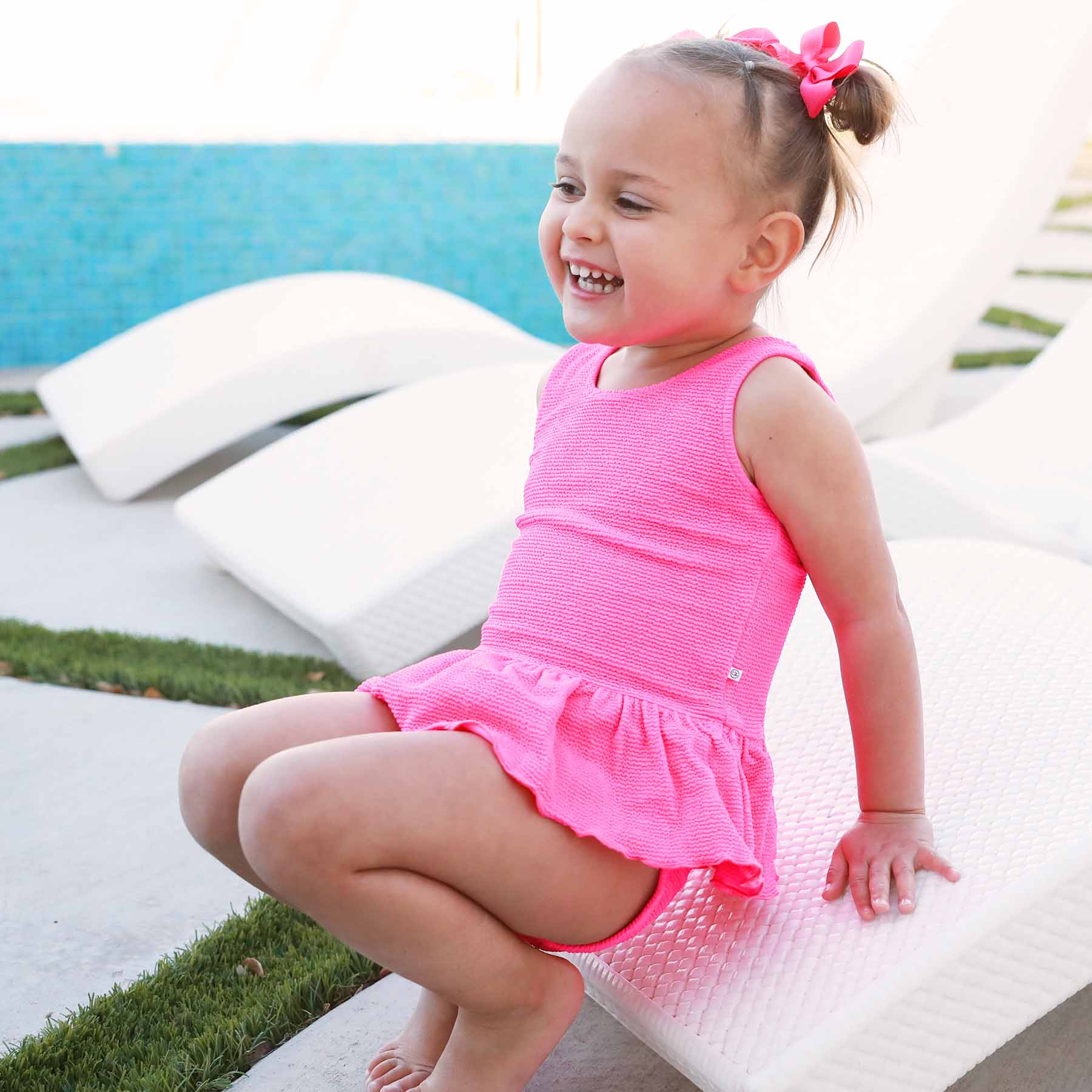 Crinkle One-Piece with Skirt | Neon Pink - Image 12