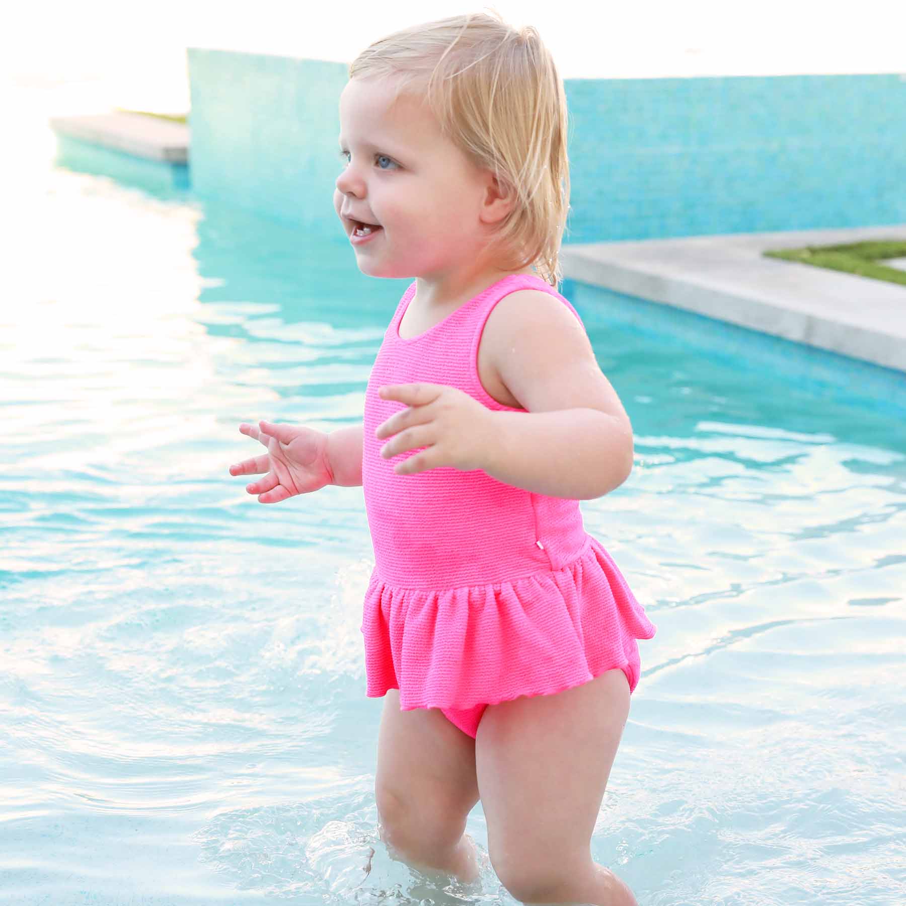 Crinkle One-Piece with Skirt | Neon Pink - Image 13