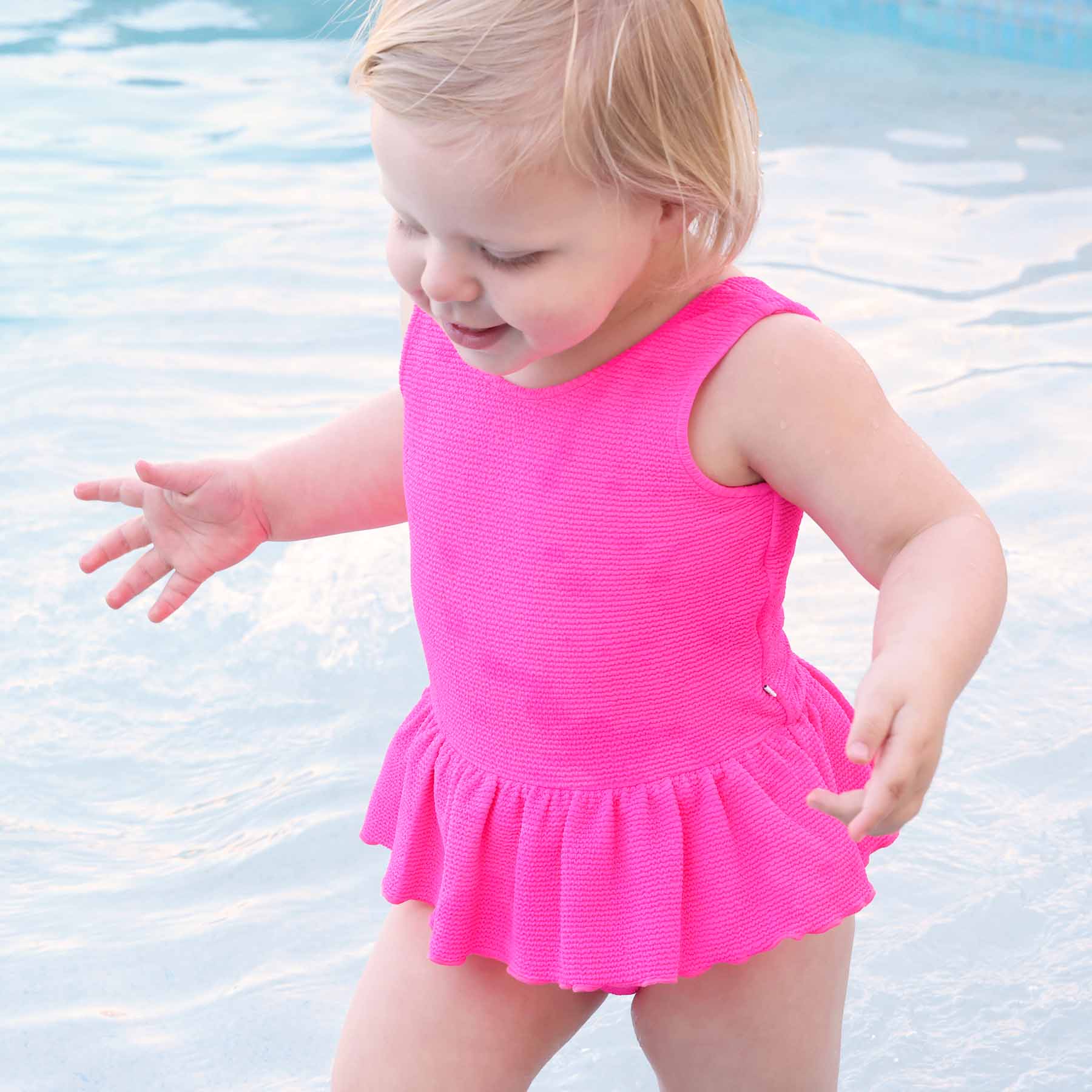 Crinkle One-Piece with Skirt | Neon Pink - Image 4