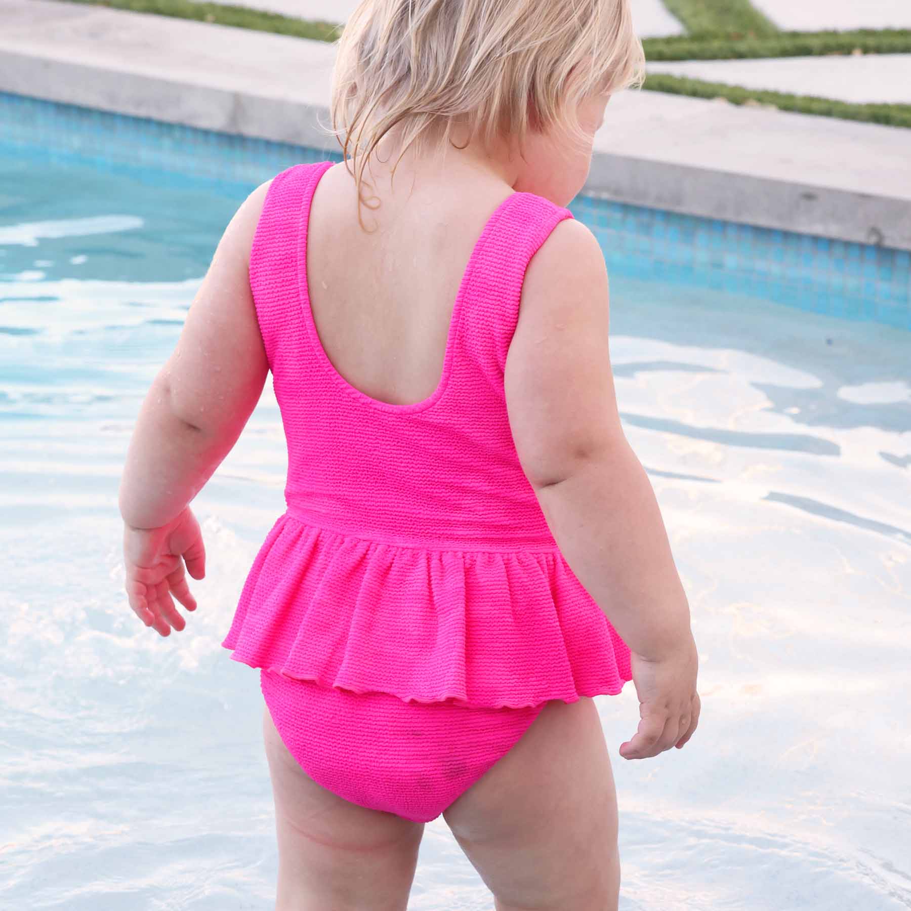 Crinkle One-Piece with Skirt | Neon Pink - Image 9