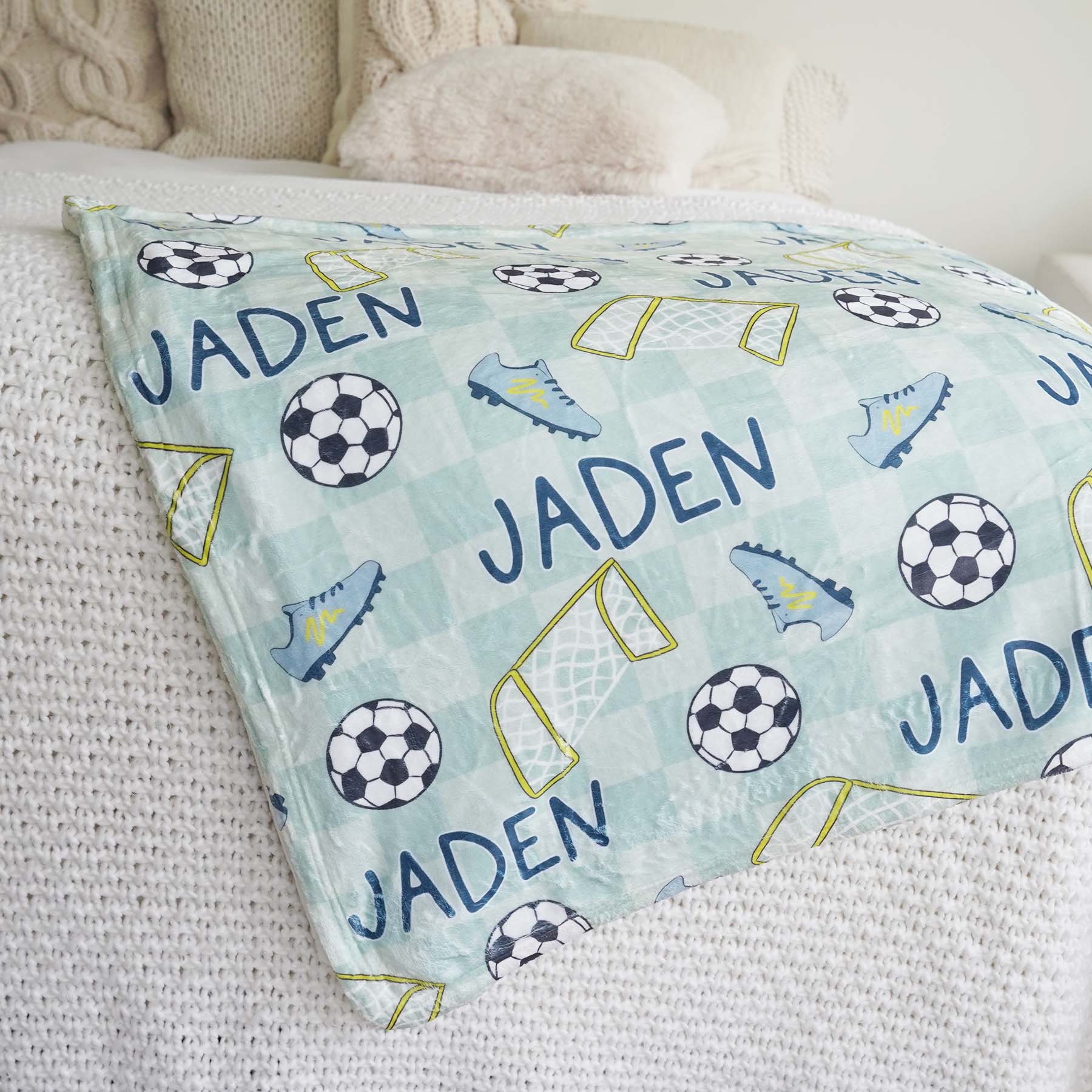 Soccer Star Personalized Kids Blanket | Green - Image 3