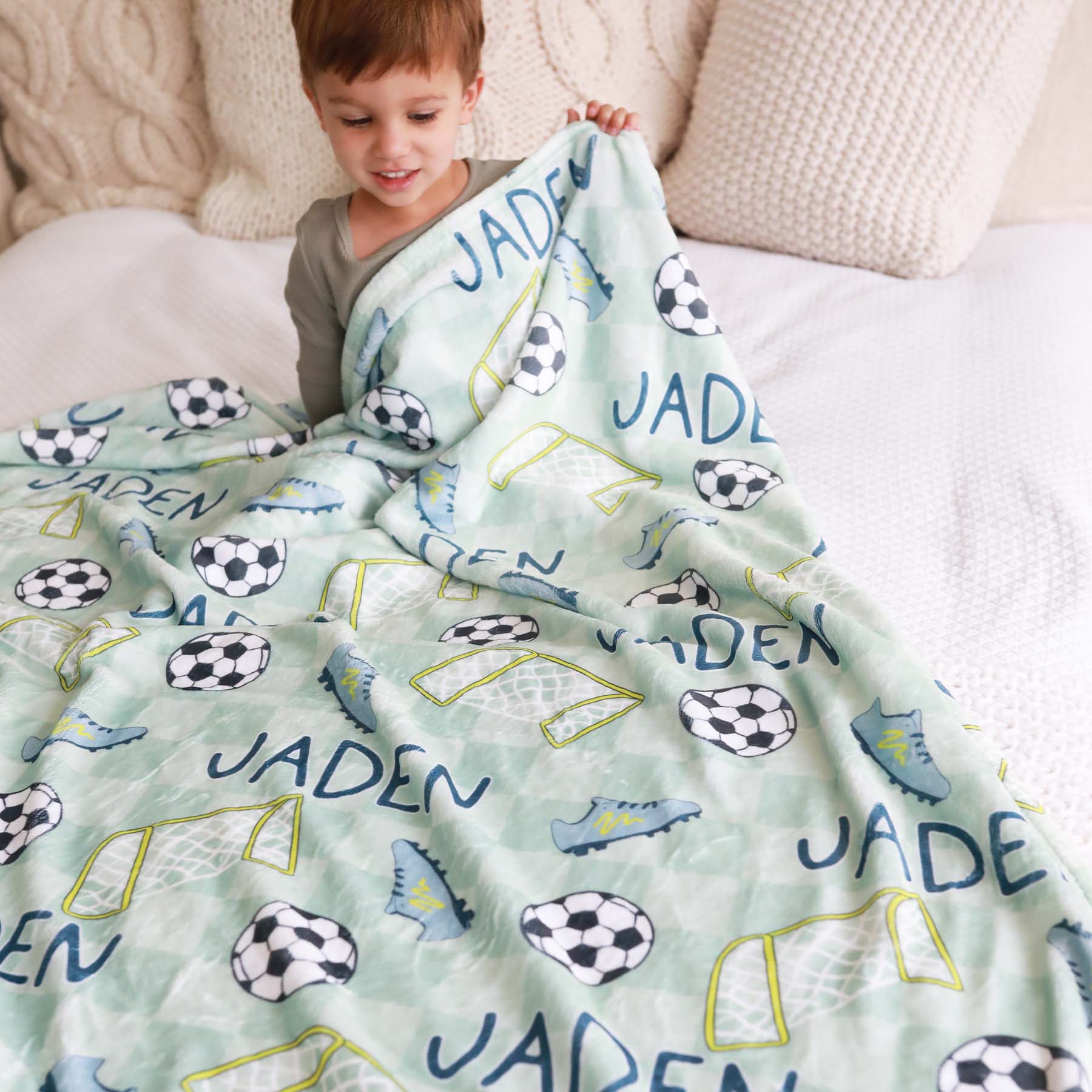 Soccer Star Personalized Kids Blanket | Green - Image 5