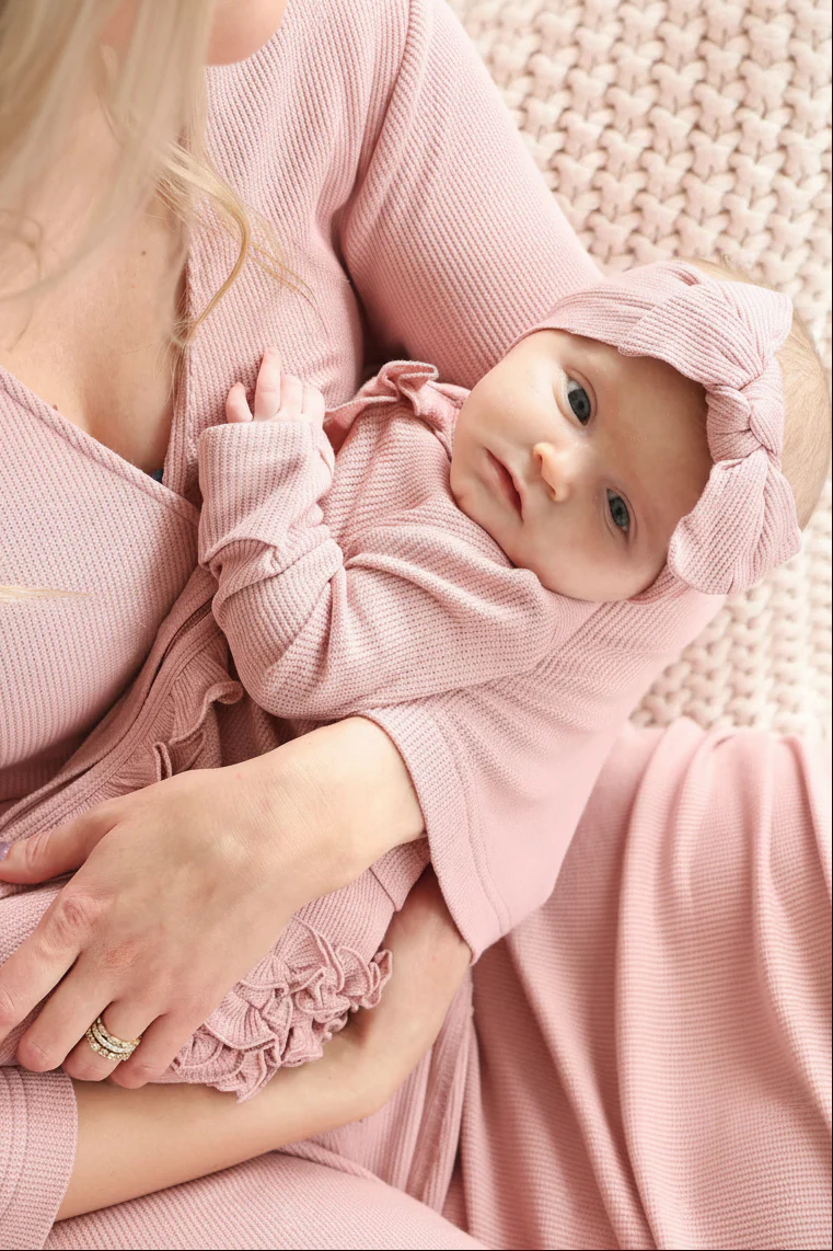 Vintage Rose Bamboo Waffle Ruffle Zipper Footie - Image 4