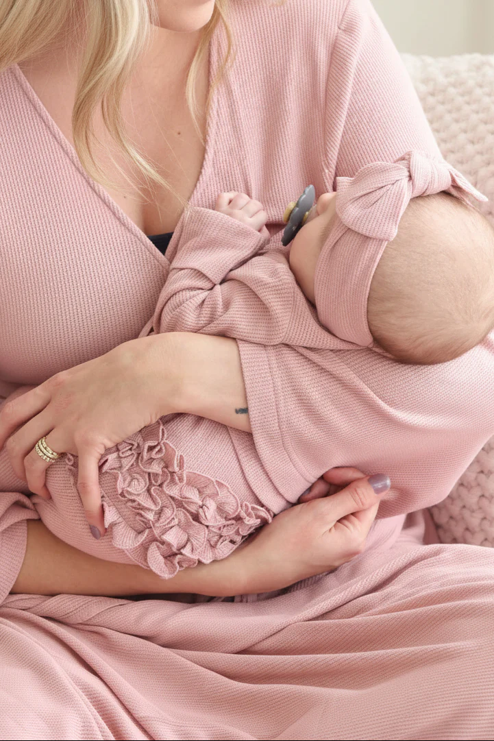 Vintage Rose Bamboo Waffle Ruffle Zipper Footie - Image 5