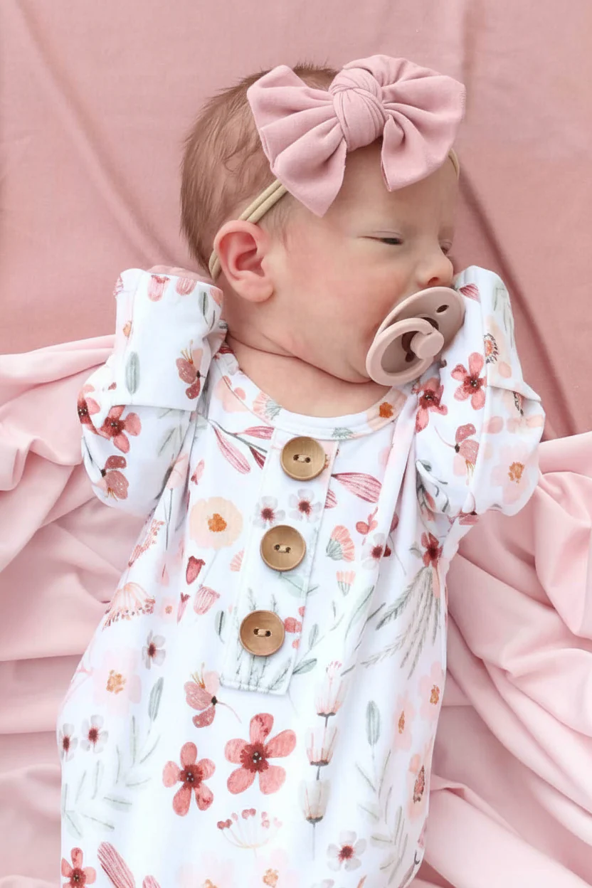Wren's Wildflower Newborn Baby Knot Gown & Hat - Image 3